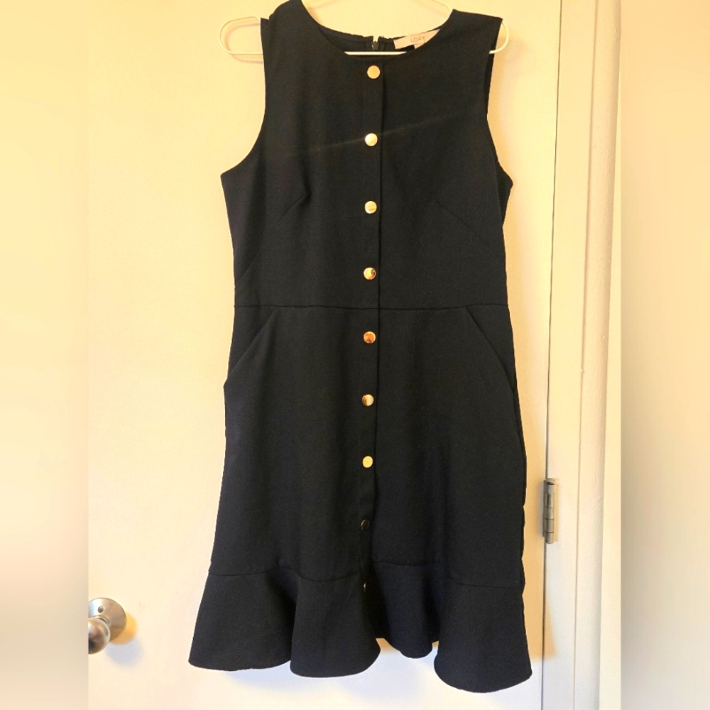 Loft‎ Navy Blue Sleeveless Dress with Gold Buttons